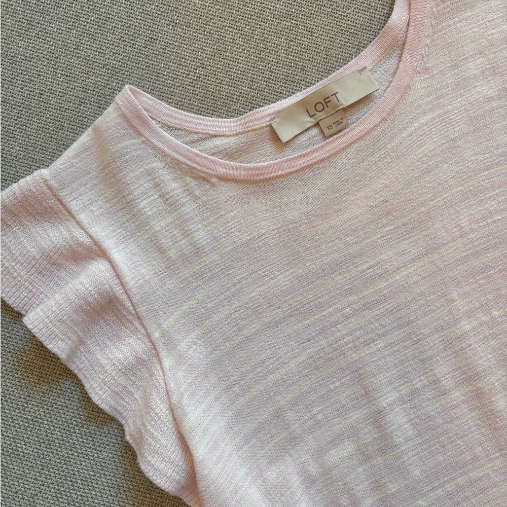LOFT Soft Pink Ruffle Sleeve Knit Top